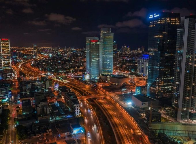 tel aviv aérea paisaje urbano israel azrieli en la noche